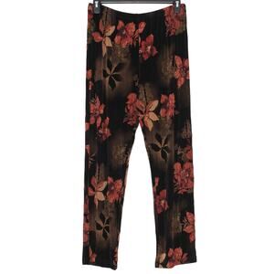 Vintage Pants Slinky Dark Floral Whimsigoth Y2K Boho 90s Pull On Black Red 1X